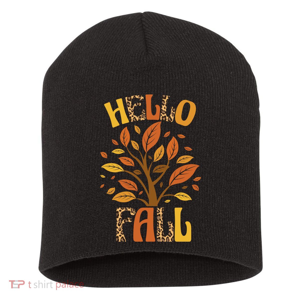 Hello Fall Leopard Season Nature Short Acrylic Beanie