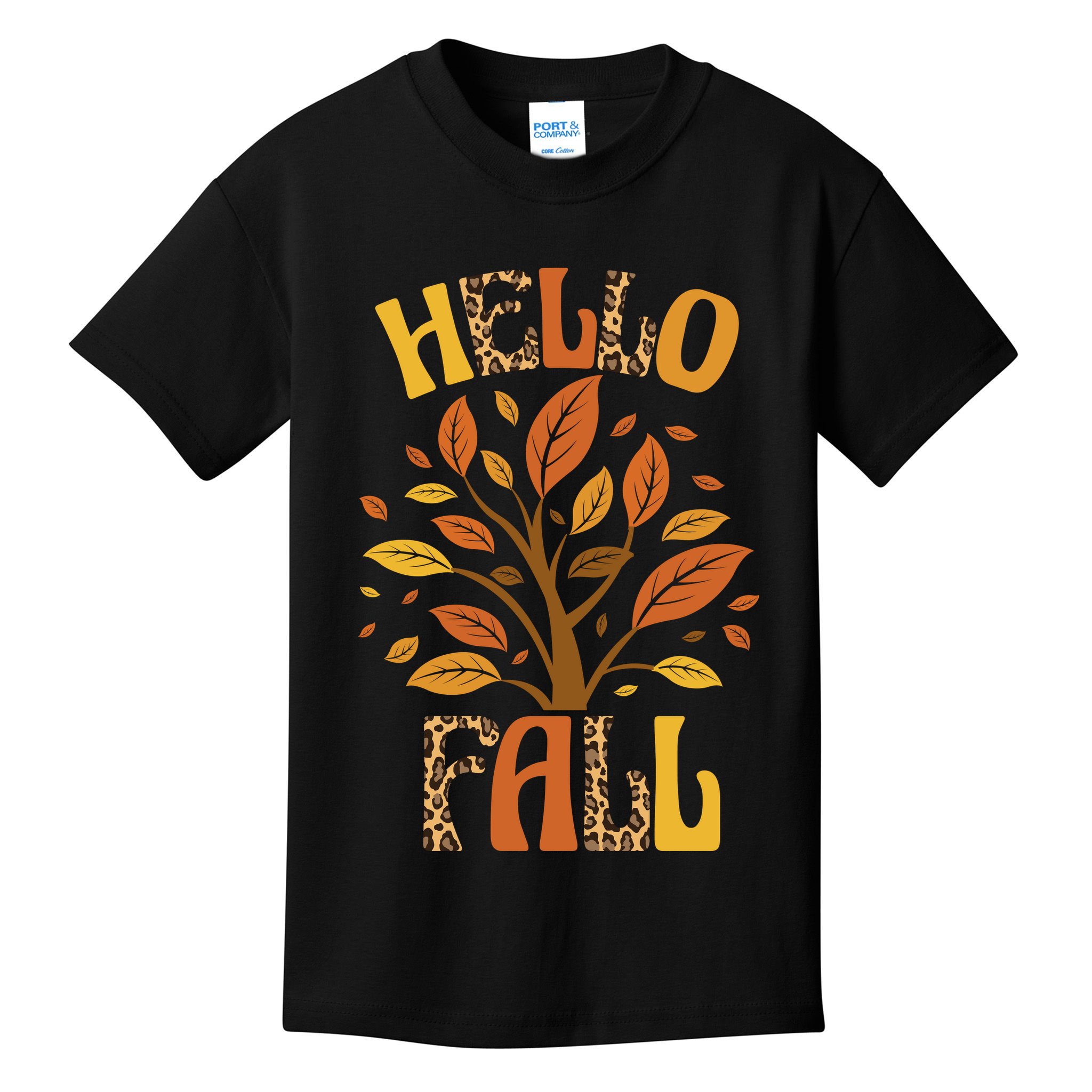 Hello Fall Leopard Season Nature Kids T-Shirt