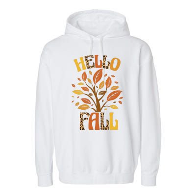 Hello Fall Leopard Season Nature Garment-Dyed Fleece Hoodie