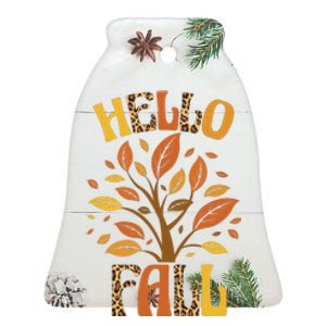 Hello Fall Leopard Season Nature Ceramic Bell Ornament