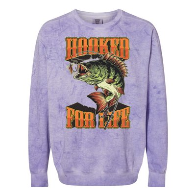 Hooked For Life Funny Fishing Bass Fish Design Colorblast Crewneck Sweatshirt