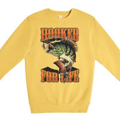 Hooked For Life Funny Fishing Bass Fish Design Premium Crewneck Sweatshirt