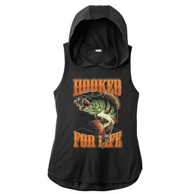 Hooked For Life Funny Fishing Bass Fish Design Ladies PosiCharge Tri-Blend Wicking Draft Hoodie Tank