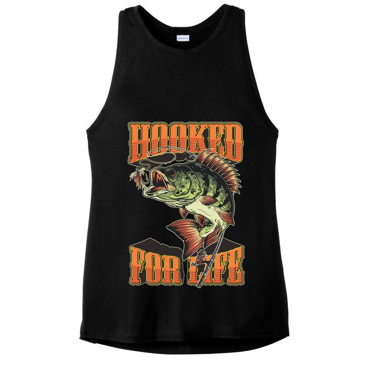 Hooked For Life Funny Fishing Bass Fish Design Ladies PosiCharge Tri-Blend Wicking Tank