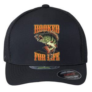 Hooked For Life Funny Fishing Bass Fish Design Flexfit Unipanel Trucker Cap