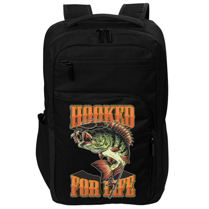 Hooked For Life Funny Fishing Bass Fish Design Impact Tech Backpack