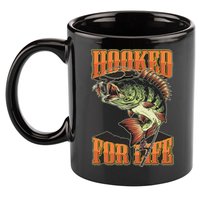 Hooked For Life Funny Fishing Bass Fish Design 11oz C Handle Ceramic Mug
