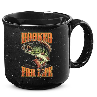 Hooked For Life Funny Fishing Bass Fish Design 15oz Campfire Ceramic Mug