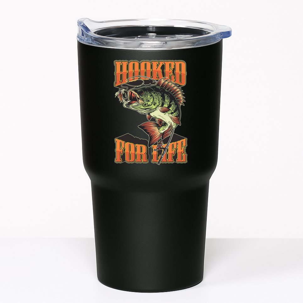 Hooked For Life Funny Fishing Bass Fish Design Tumbler