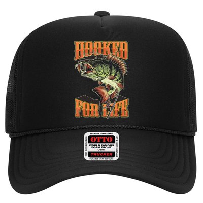 Hooked For Life Funny Fishing Bass Fish Design Trucker Hat