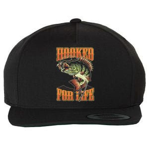 Hooked For Life Funny Fishing Bass Fish Design Wool Snapback Cap