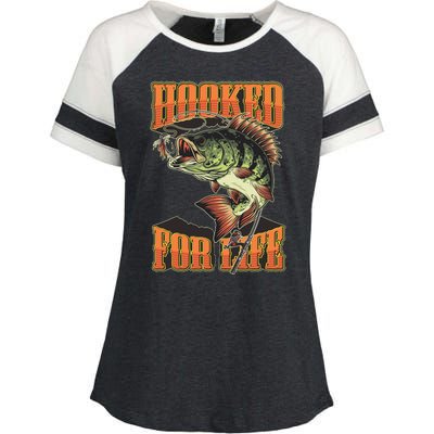 Hooked For Life Funny Fishing Bass Fish Design Enza Ladies Jersey Colorblock Tee