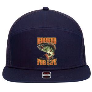 Hooked For Life Funny Fishing Bass Fish Design 7 Panel Mesh Trucker Snapback Hat