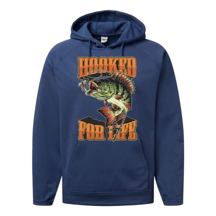 Hooked For Life Funny Fishing Bass Fish Design Performance Fleece Hoodie