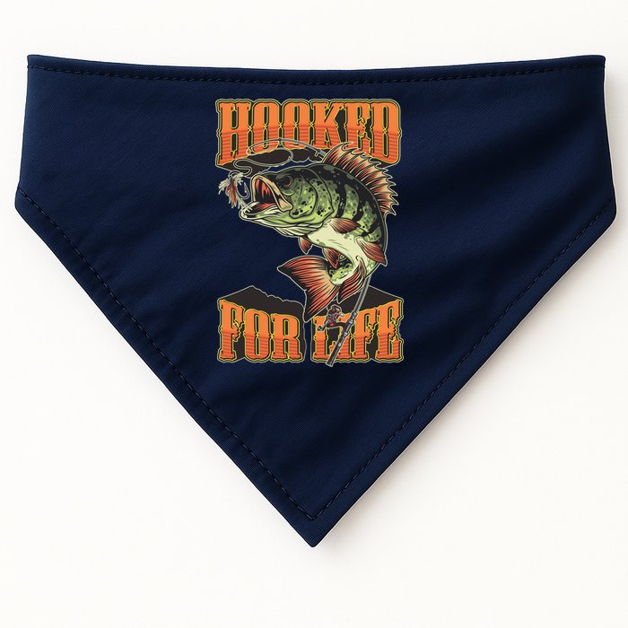Hooked For Life Funny Fishing Bass Fish Design USA-Made Doggie Bandana
