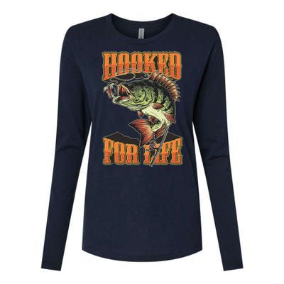 Hooked For Life Funny Fishing Bass Fish Design Womens Cotton Relaxed Long Sleeve T-Shirt