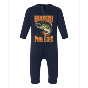 Hooked For Life Funny Fishing Bass Fish Design Infant Fleece One Piece