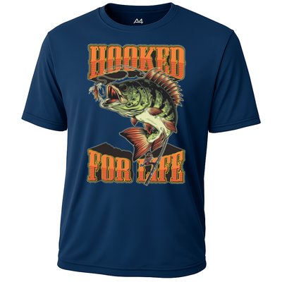 Hooked For Life Funny Fishing Bass Fish Design Performance Shirt
