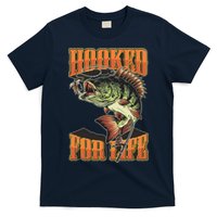 Hooked For Life Funny Fishing Bass Fish Design T-Shirt