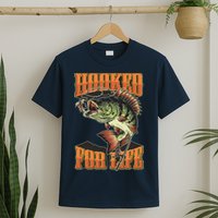 Hooked For Life Funny Fishing Bass Fish Design T-Shirt
