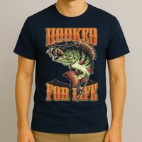 Hooked For Life Funny Fishing Bass Fish Design T-Shirt