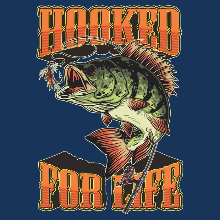 Hooked For Life Funny Fishing Bass Fish Design T-Shirt