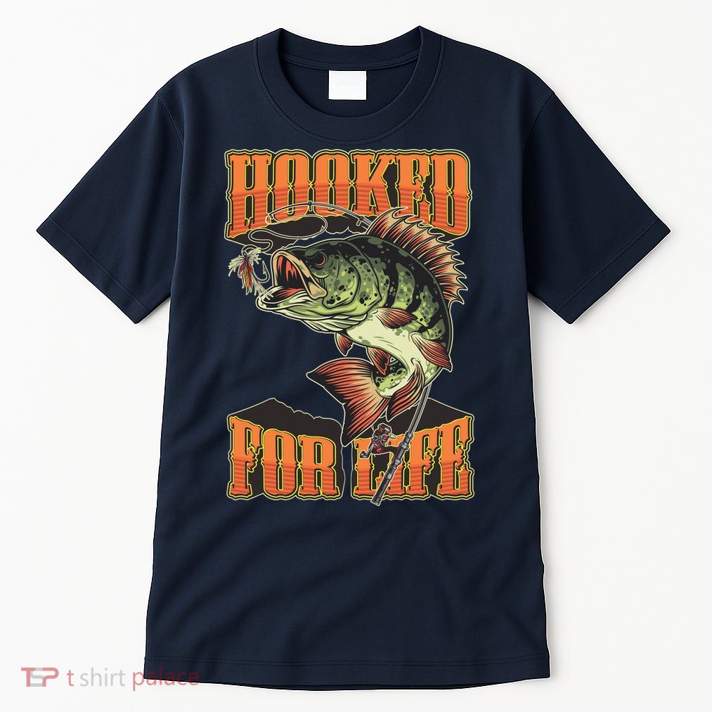 Hooked For Life Funny Fishing Bass Fish Design Tall T-Shirt