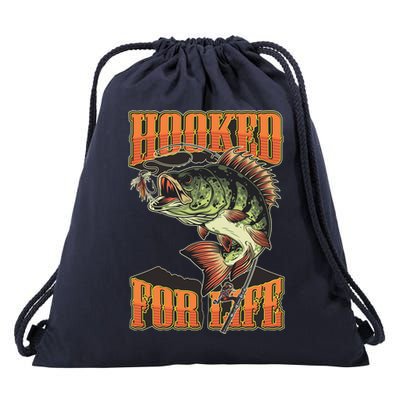 Hooked For Life Funny Fishing Bass Fish Design Drawstring Bag