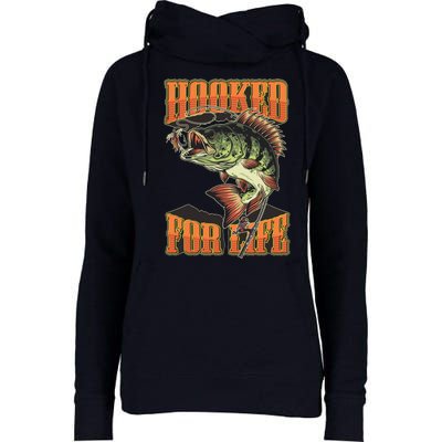 Hooked For Life Funny Fishing Bass Fish Design Womens Funnel Neck Pullover Hood