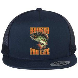 Hooked For Life Funny Fishing Bass Fish Design Flat Bill Trucker Hat