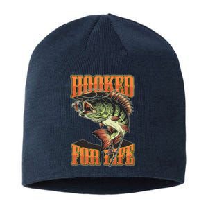 Hooked For Life Funny Fishing Bass Fish Design Sustainable Beanie