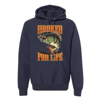 Hooked For Life Funny Fishing Bass Fish Design Premium Hoodie