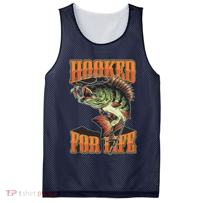 Hooked For Life Funny Fishing Bass Fish Design Mesh Reversible Basketball Jersey Tank