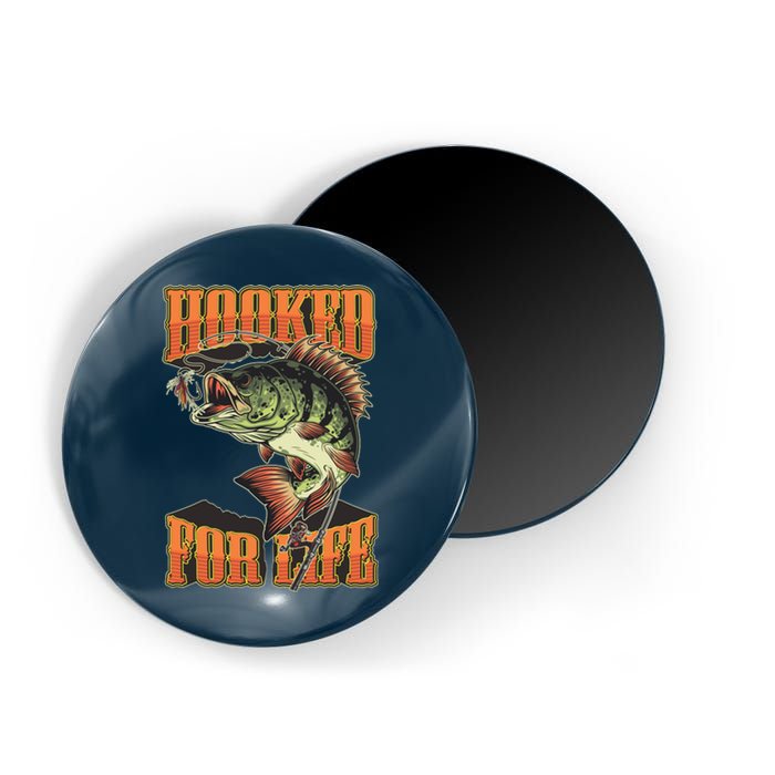 Hooked For Life Funny Fishing Bass Fish Design Magnet