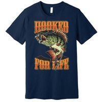 Hooked For Life Funny Fishing Bass Fish Design Premium T-Shirt