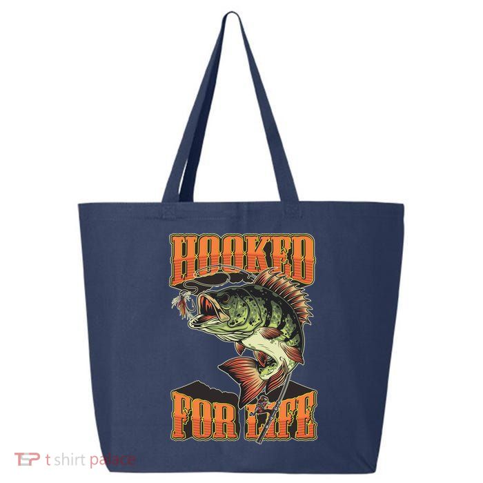 Hooked For Life Funny Fishing Bass Fish Design 25L Jumbo Tote