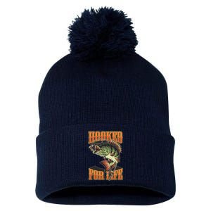 Hooked For Life Funny Fishing Bass Fish Design Pom Pom 12in Knit Beanie