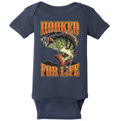 Hooked For Life Funny Fishing Bass Fish Design Baby Bodysuit