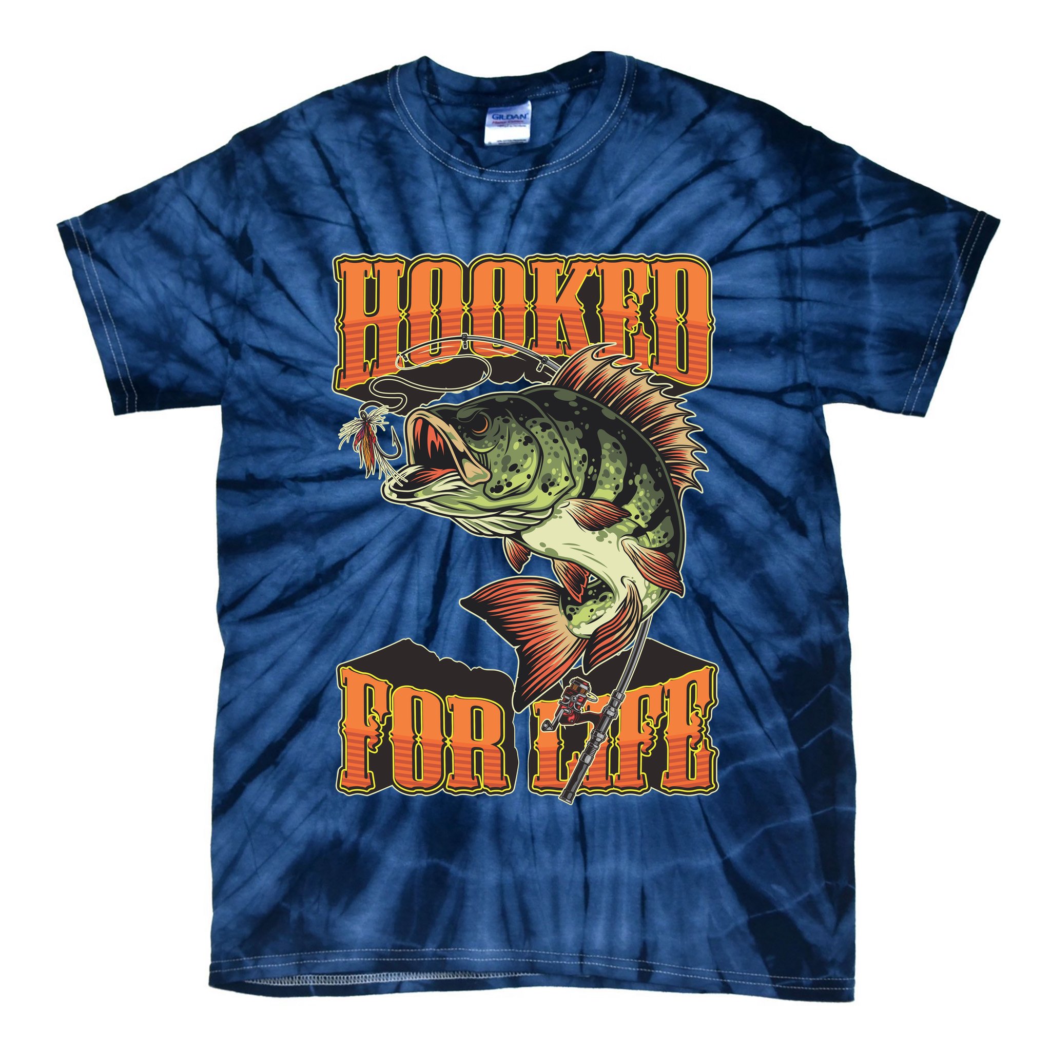 Hooked For Life Funny Fishing Bass Fish Design Tie-Dye T-Shirt