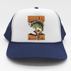 Hooked For Life Funny Fishing Bass Fish Design Trucker Hat