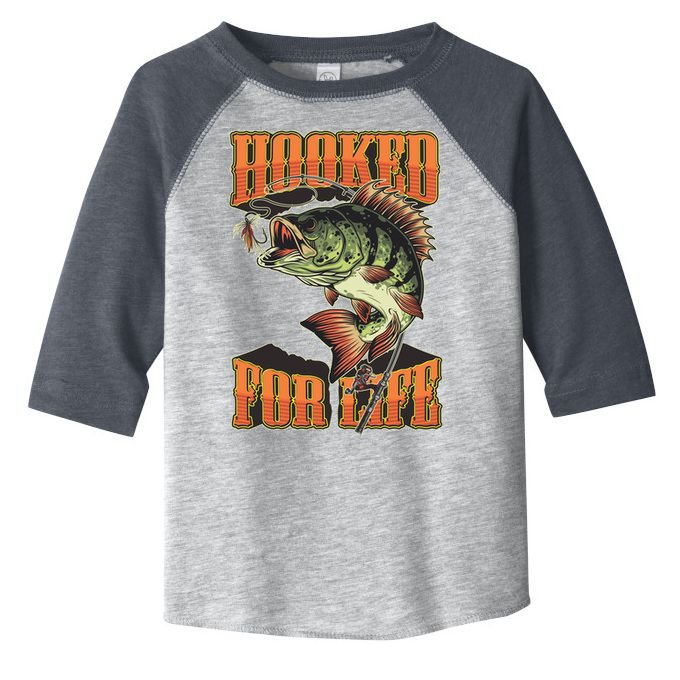 Hooked For Life Funny Fishing Bass Fish Design Toddler Fine Jersey T-Shirt