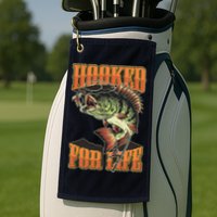 Hooked For Life Funny Fishing Bass Fish Design Golf Towel