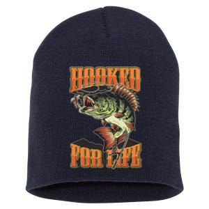 Hooked For Life Funny Fishing Bass Fish Design Short Acrylic Beanie