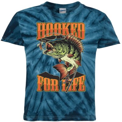 Hooked For Life Funny Fishing Bass Fish Design Kids Tie-Dye T-Shirt