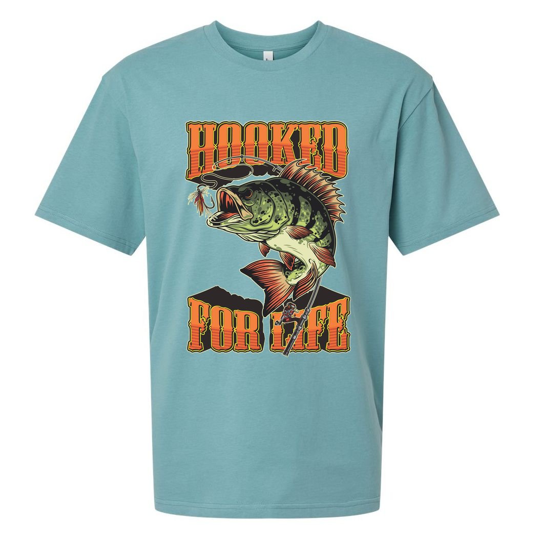 Hooked For Life Funny Fishing Bass Fish Design Sueded Cloud Jersey T-Shirt