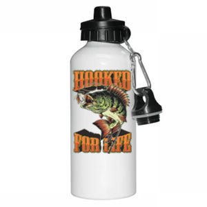 Hooked For Life Funny Fishing Bass Fish Design Aluminum Water Bottle 