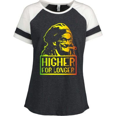 Higher For Longer  Funny Stock Market Design  Enza Ladies Jersey Colorblock Tee