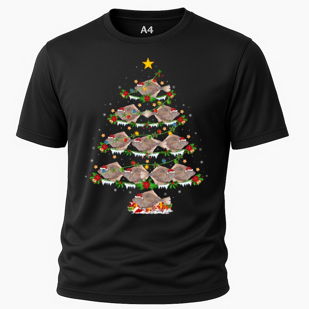 Halibut Fish Lover Xmas Lighting Halibut Christmas Tree Gift Cooling Performance Crew T-Shirt