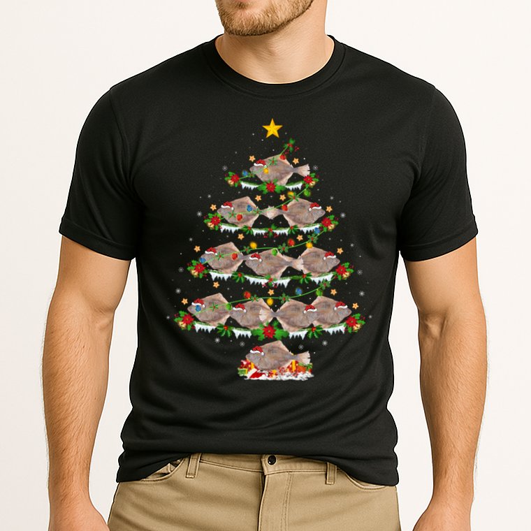 Halibut Fish Lover Xmas Lighting Halibut Christmas Tree Gift Cooling Performance Crew T-Shirt