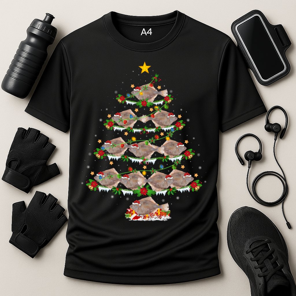 Halibut Fish Lover Xmas Lighting Halibut Christmas Tree Gift Cooling Performance Crew T-Shirt